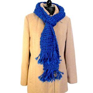True Blue Scarf 91x5 Extra Long Handmade Crochet Hand Knit Warm Soft NWT